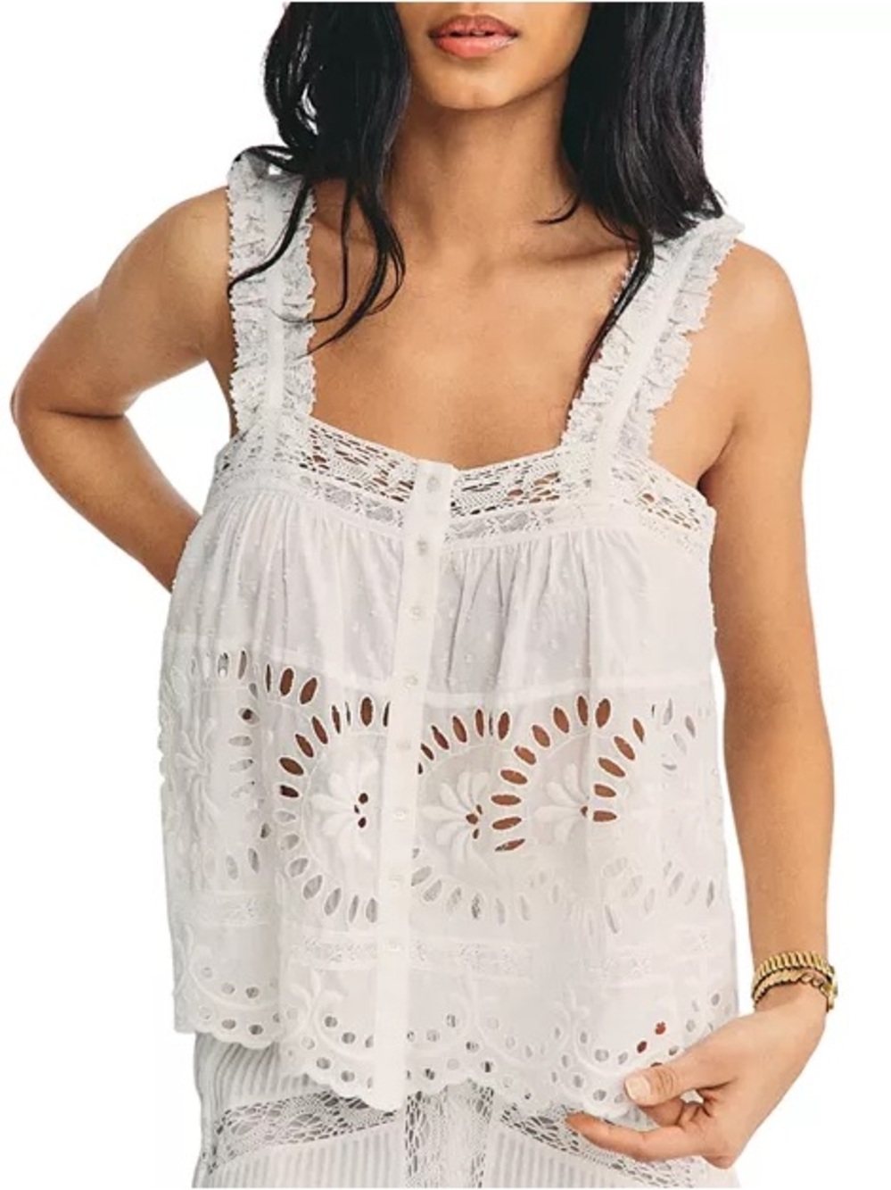 Retired LoveShackFancy Sully Cotton White Eyelet Lace Button-Front Top Size S - Picture 2 of 8